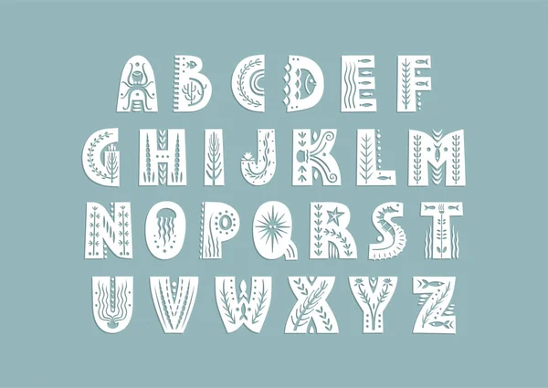 Vector uppercase alphabet decorated with underwater patterns. — Stock Vector