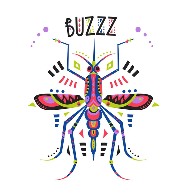 Lapos illusztráció vektor stilizált szúnyog és betűkkel Buzzz — Stock Vector