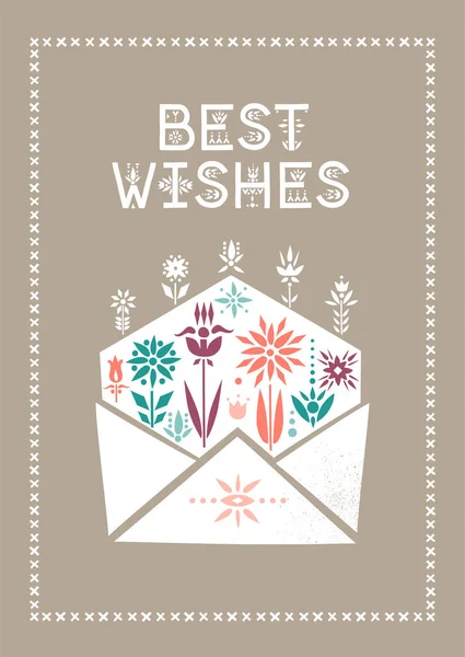 Διάνυσμα ορθογώνια ευχετήρια κάρτα για την ημέρα του Αγίου Βαλεντίνου. Ανοιχτός φάκελος με αυξανόμενη λουλούδια και εγώ γράμματα Love You — Διανυσματικό Αρχείο