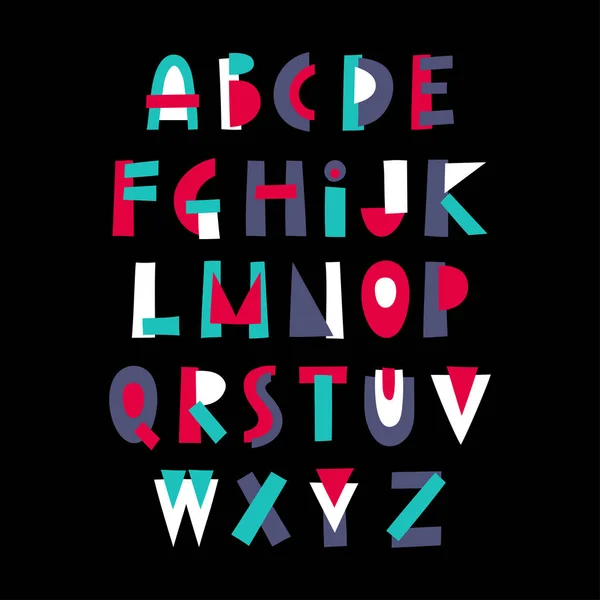 Exibição vetorial alfabeto moderno feito de formas geométricas coloridas — Vetor de Stock