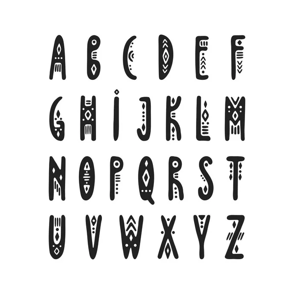 Vektor Großbuchstaben schmales handgezeichnetes Alphabet im peruanischen Stil — Stockvektor