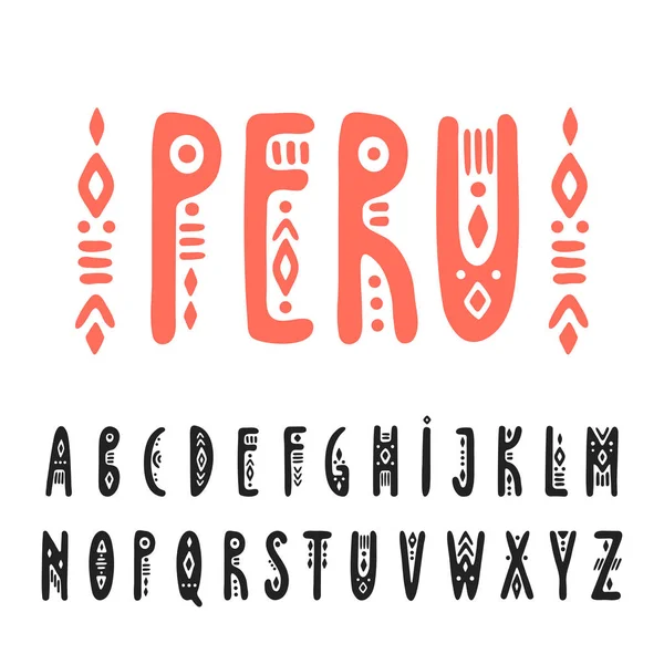 Vetor maiúsculo alfabeto desenhado à mão estreito em estilo peruano — Vetor de Stock