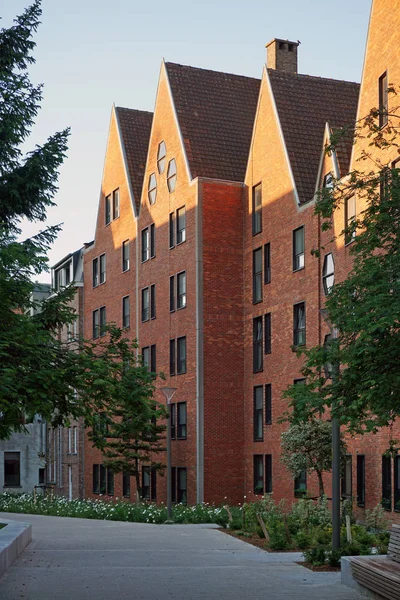 Anversa, Belgio - 24 maggio 2019: Moderna zona residenziale di Anversa con case in mattoni e tetti spioventi . — Foto Stock