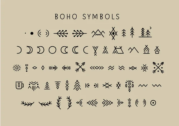 Vector set of line art symbols for logo design and lettering in boho style — Stock Vector