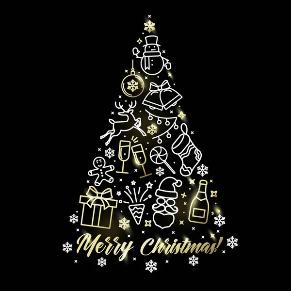 holiday tree with festive symbols and words Merry Christmas