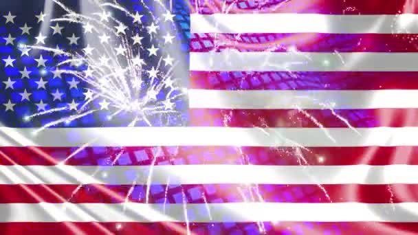 Bandeira Americana Celebração Fogos Artifício Fundo — Vídeo de Stock