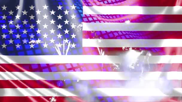 美国国旗庆祝烟花背景 — 图库视频影像