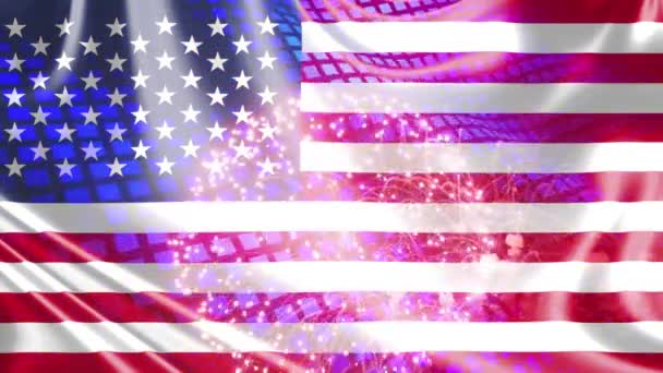 美国国旗庆祝烟花背景 — 图库视频影像