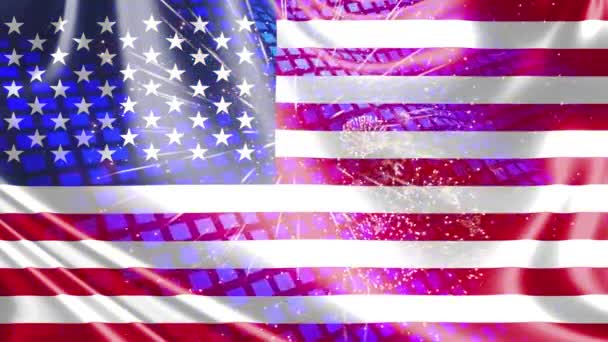 Bandera Americana Celebración Fuegos Artificiales Fondo — Vídeos de Stock