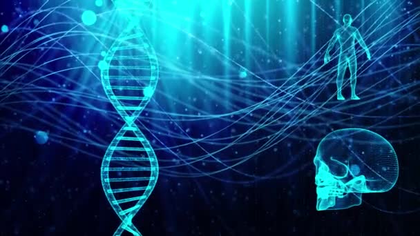 Dna Iplikçik Kafatası Insan Vücudu Ile Tıbbi Geçmişi — Stok video