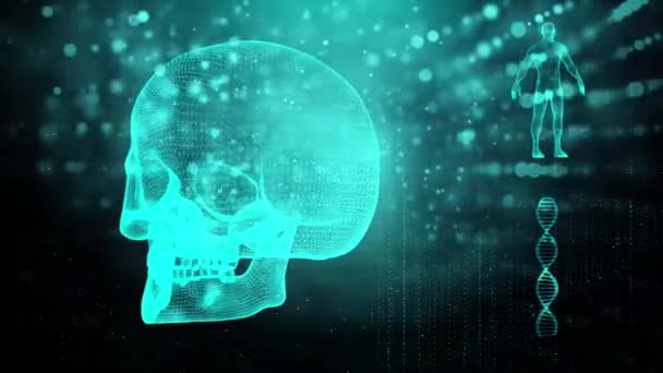 Dna 鎖の頭蓋骨と人体医学的背景 — ストック動画