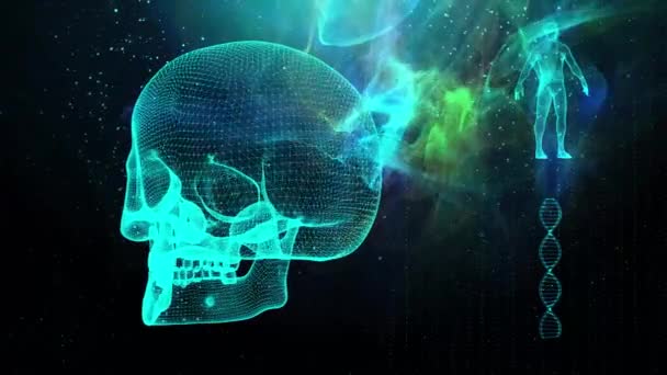 Dna 鎖の頭蓋骨と人体医学的背景 — ストック動画