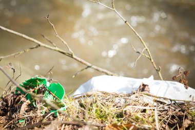 River marine plastic pollution, plastic free concept clipart