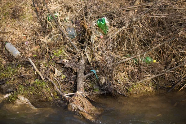 Fluss Marine Plastikverschmutzung Plastikfreies Konzept — Stockfoto