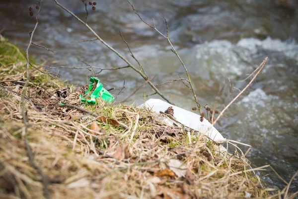 Plastikverschmutzung Flüssen Plastikmüll Wasser — Stockfoto