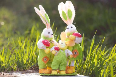 Çimlerde Paskalya tavşan dekorasyonu