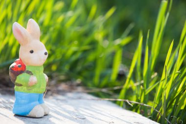 Çimlerde Paskalya tavşan dekorasyonu