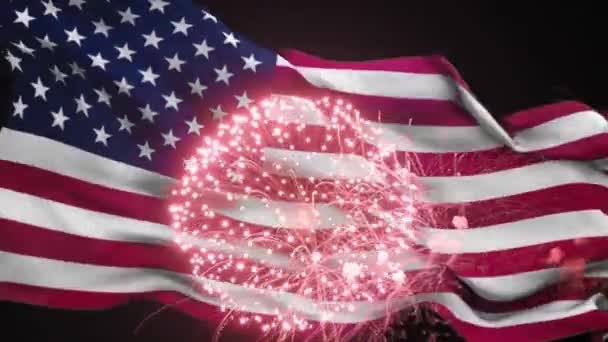 Julio Bandera Americana Fuegos Artificiales — Vídeo de stock