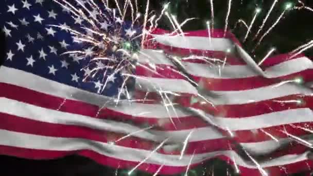 4Th July American Flag Fireworks — Stock Video