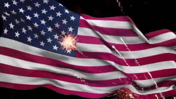 Juli Amerikanische Flagge Und Feuerwerk — Stockvideo