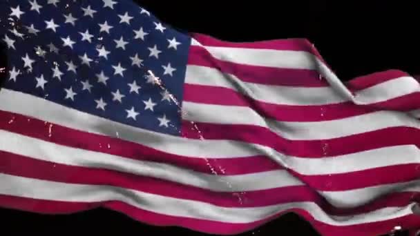 7月4日アメリカの旗と花火 — ストック動画