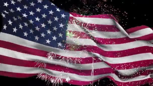 Ιουλίου Αμερικανική Σημαία Και Πυροτεχνήματα — Αρχείο Βίντεο