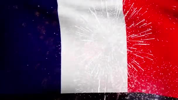 Frankreich Nationalfeiertag Flagge Und Feuerwerk — Stockvideo