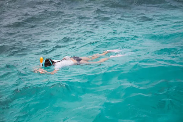 Plongée Apnée Touristique Dans Paradis Eau Bleue Claire — Photo