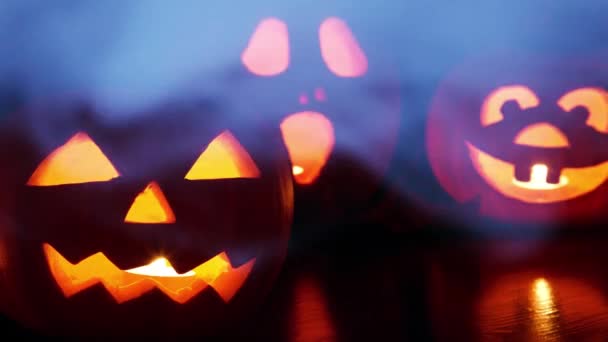 Straszne Halloween Dyni Latarnie Tło — Wideo stockowe