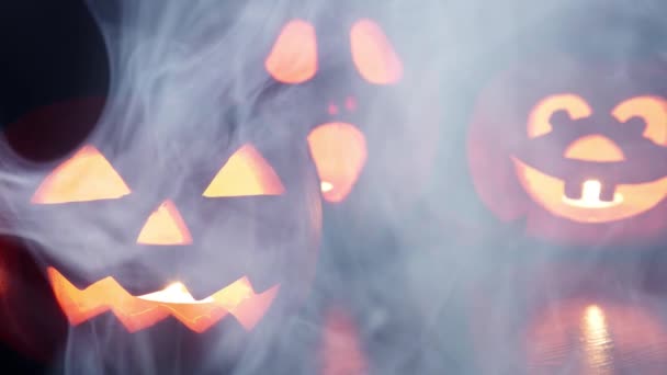 Griezelig Halloween Pompoen Lantaarns Achtergrond — Stockvideo