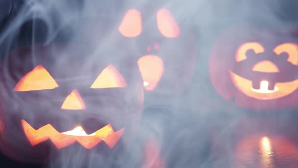 Griezelig Halloween Pompoen Lantaarns Achtergrond — Stockvideo