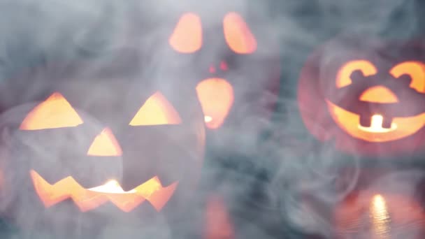 Straszne Halloween Dyni Latarnie Tło — Wideo stockowe