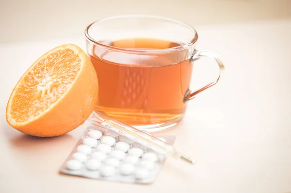 Pílulas Frio Alergia Remédio Para Chá — Fotografia de Stock