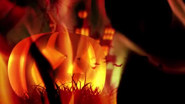 Calabaza Halloween Espeluznante Fondo Naranja — Vídeo de stock