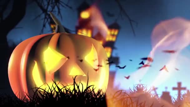 Halloween Abóbora Assustador Fundo Laranja — Vídeo de Stock