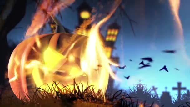 Calabaza Halloween Espeluznante Fondo Naranja — Vídeos de Stock