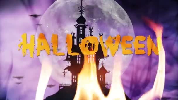Haunted Bat Kasteel Halloween Achtergrond — Stockvideo