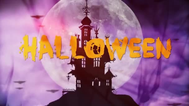 Murciélago Embrujado Luna Llena Fondo Halloween — Vídeo de stock