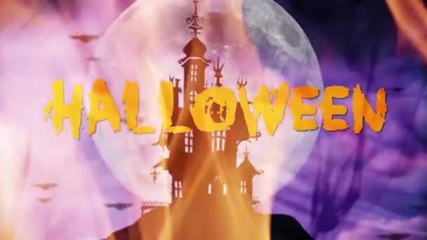 Haunted Bat Volle Maan Halloween Achtergrond — Stockvideo