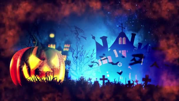 Abóbora Assombrada Morcegos Halloween Fundo — Vídeo de Stock