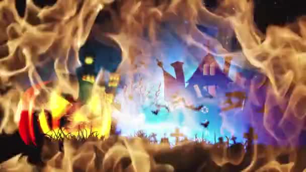 闹鬼的南瓜和蝙蝠万圣节背景 — 图库视频影像