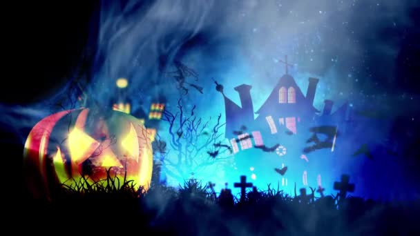 Haunted Pumpkin Bats Halloween Background — Stock Video