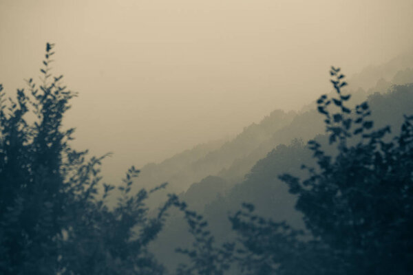 Autumn misty mountain cold background