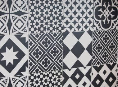 Modern geometrik siyah beyaz mutfak karoları 