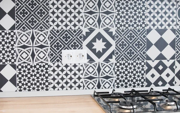 Modernos Azulejos Geométricos Cocina Blanco Negro — Foto de Stock