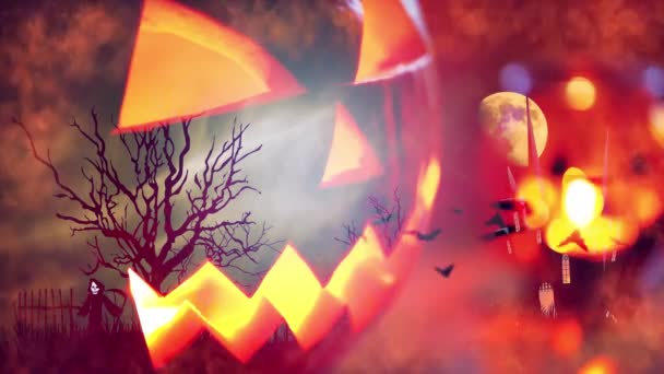 Espeluznante Calabaza Embrujada Fondo Halloween — Vídeos de Stock