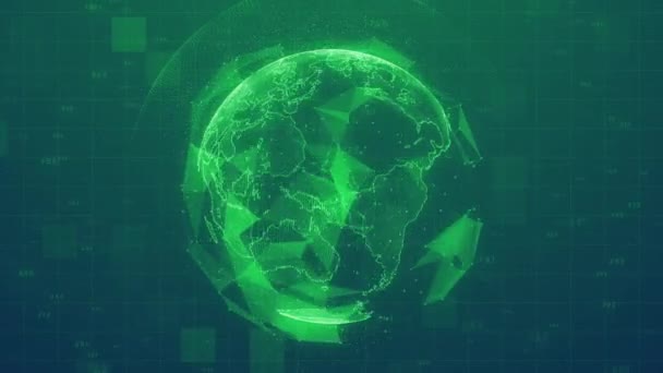 行星地球旋转动画未来技术业务概念与神经网络和代码运行 — 图库视频影像