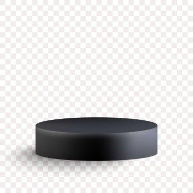 Şeffaf bir arkaplan üzerinde ürün sunumu için minimalist siyah kaide.