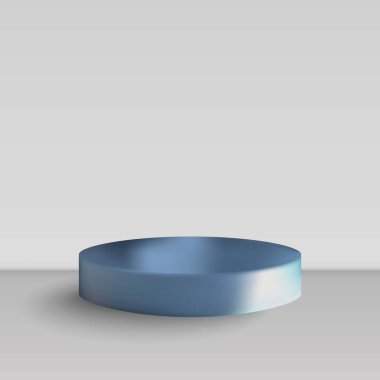 Stüdyonun arka planında reklam için yumuşak gölgeli mavi bir podyum..