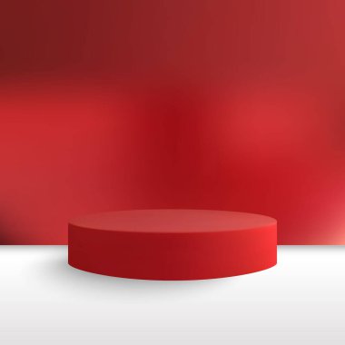 Ürün görüntüleme için Kırmızı Matte silindirik podyumu, 3B oluşturma.